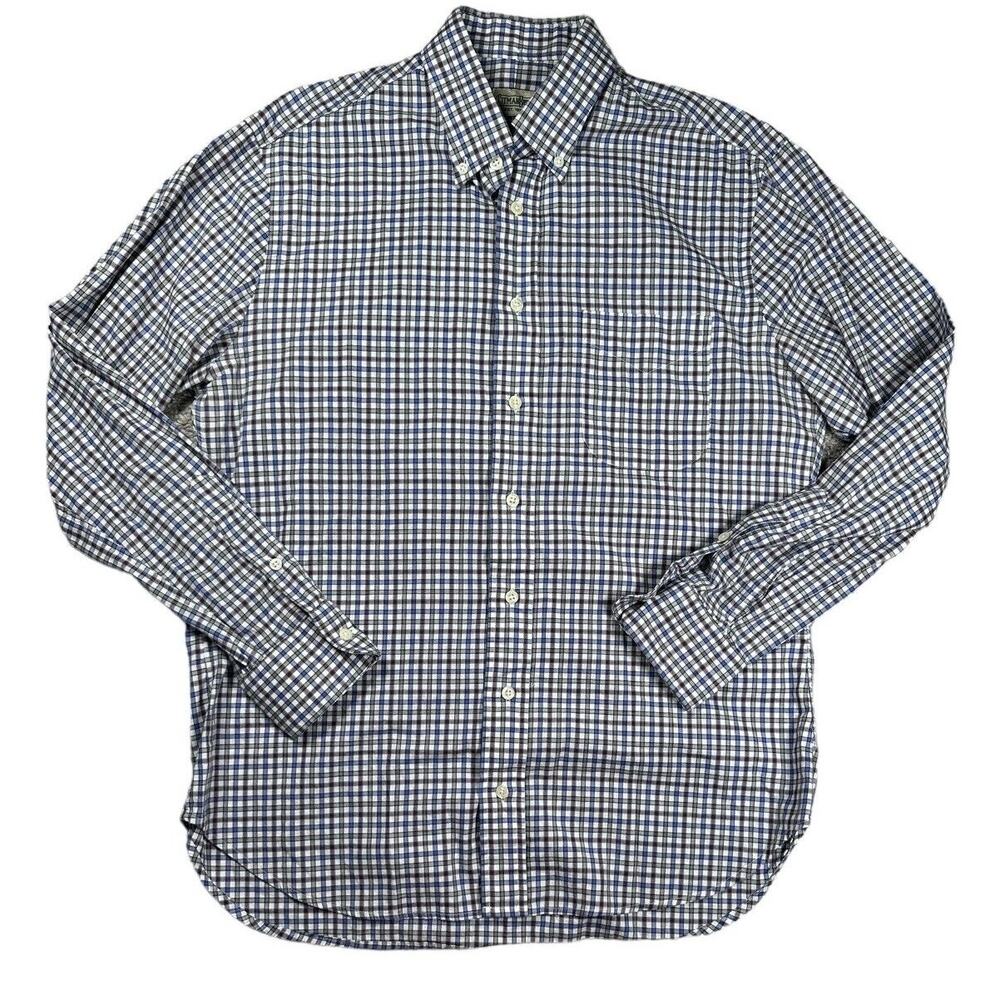 Gitman Bros Mens L Long Sleeve Checkered Button Down Shirt Blue Plaid Preppy